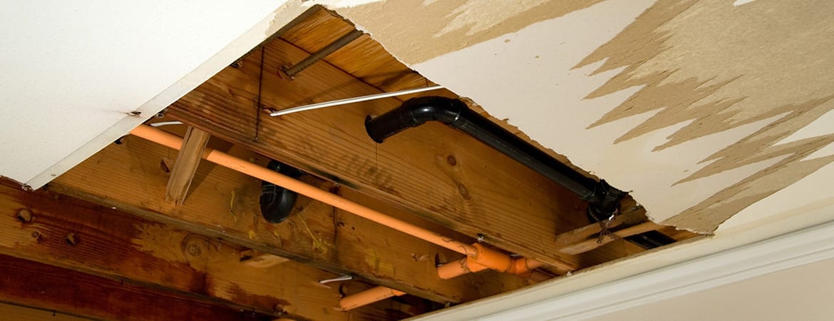 insurance-reconstruction-rect second-story flooring damaged by leak, needs insurance reconstruction and home remodeling